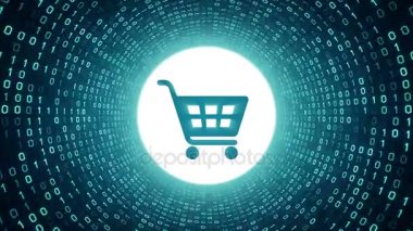 Camgöbeği alışveriş sepeti simgesini formu camgöbeği ikili tünel siyah arka plan üzerine. Online alışveriş kavramı. Sorunsuz döngü. Daha fazla simge ve benim portföyünde mevcut renk seçenekleri.