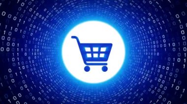 Mavi alışveriş sepeti simgesini formu beyaz ikili tünel mavi zemin üzerine. Online alışveriş kavramı. Sorunsuz döngü. Daha fazla simge ve benim portföyünde mevcut renk seçenekleri.