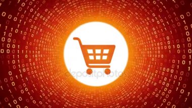 Turuncu alışveriş sepeti simgesini formu sarı ikili tünel turuncu zemin üzerine. Online alışveriş kavramı. Sorunsuz döngü. Daha fazla simge ve benim portföyünde mevcut renk seçenekleri.