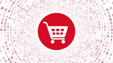 Beyaz alışveriş sepeti simgesini formu kırmızı ikili tünel beyaz arka plan üzerinde. Online alışveriş kavramı. Sorunsuz döngü. Daha fazla simge ve benim portföyünde mevcut renk seçenekleri.