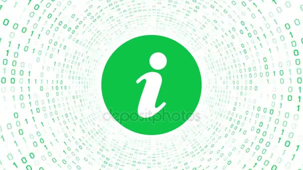 Green Information Icon Form Green Binary Tunnel White Background Seamless — Stock Video