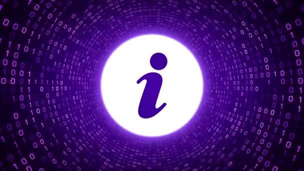白色信息图标在紫色背景上形成紫色二进制隧道 无缝循环 更多图标和颜色选项可在我的投资组合 — 图库视频影像