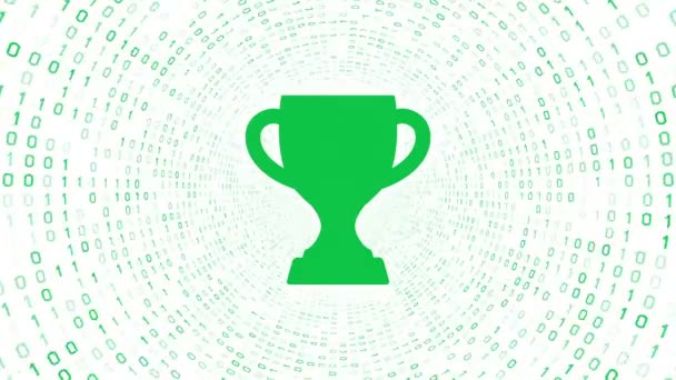 Green Trophy Cup Icon Form Green Binary Tunnel White Background — Stock Video