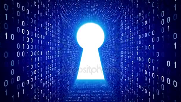 Bílá Keyhole Ikonu Formuláře Bílé Binární Tunel Modrém Pozadí Koncepce — Stock video
