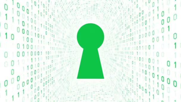 绿色钥匙孔图标形成绿色二进制隧道白色背景 计算机安全概念 无缝循环 更多图标和颜色选项可在我的投资组合 — 图库视频影像