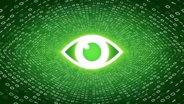 White Eye Icon Form White Binary Tunnel Green Background Computer — Stock Video