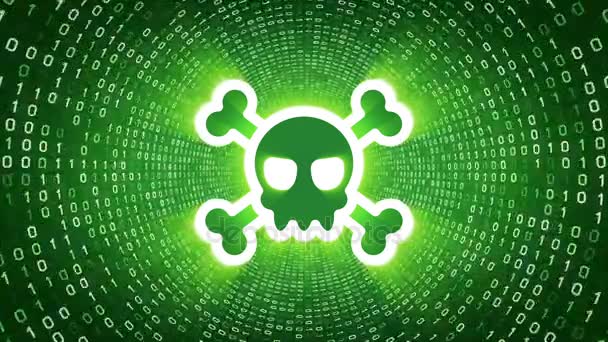 White Skull Icon Form White Binary Tunnel Green Background Cyber — Stock Video