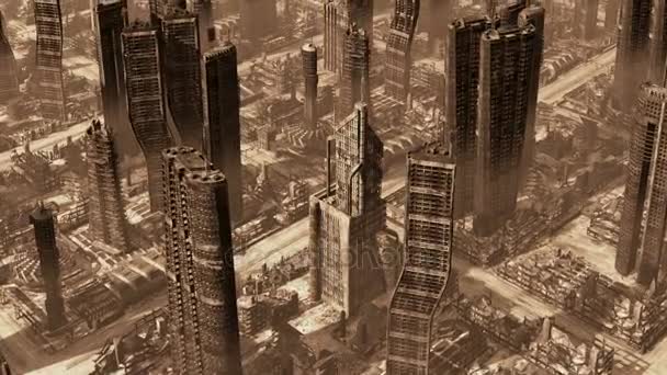 Top Aerial View Destroyed City Sepia Tint Seamless Loop More — Stock Video