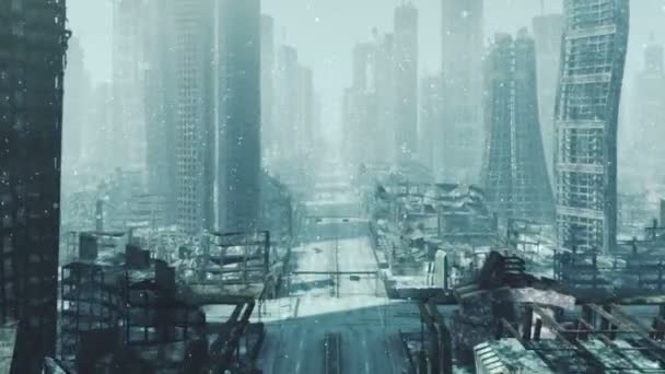 Kamera Mozog Utcán Keresztül Elpusztult Város Por Részecskéket Kék Árnyalat — Stock videók