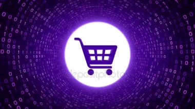 Mor alışveriş sepeti simgesini formu beyaz ikili tünel mor zemin üzerine. Online alışveriş kavramı. Sorunsuz döngü. Daha fazla simge ve benim portföyünde mevcut renk seçenekleri.