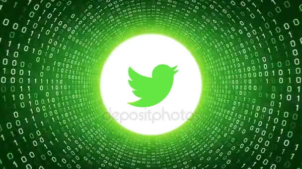 Redakční animace: Bílá Twitter logo podobě bílé binární tunel na zeleném pozadí. Bezešvá smyčka. Další logotypy a nastavení barev, které jsou k dispozici v mém portfoliu.