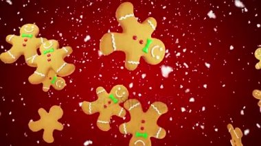 Zencefilli kurabiye adam kırmızı zemin üzerine düşen Noel kurabiyeleri şeklinde. Sorunsuz döngü. Benim portföyünde mevcut daha fazla renk seçenekleri.