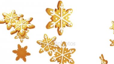 Noel gingerbread çerezleri üzerinde izole beyaz arka plan düşen kar tanesi şeklinde. Sorunsuz döngü. Benim portföyünde mevcut daha fazla renk seçenekleri.