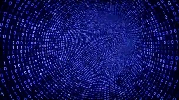 Túnel Binario Digital Azul Sobre Fondo Negro Animación Bucle Sin — Vídeo de stock