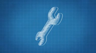 El blueprint kağıt üzerinde dönen İngiliz anahtarı simgesini çekilmiş. Sorunsuz döngü animasyon. Daha fazla simge ve benim portföyünde mevcut renk seçenekleri.