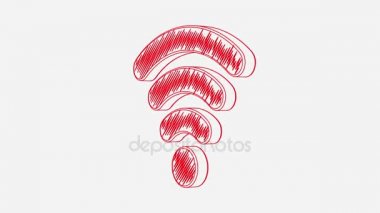 İzole el dönen beyaz zemin üzerine kırmızı Wi-Fi simge çekilmiş. Sorunsuz döngü animasyon. Daha fazla simge ve benim portföyünde mevcut renk seçenekleri.