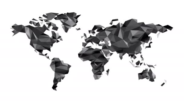 Black World Map Made Polygonal Triangles White Background Seamless Loop — Stock Video
