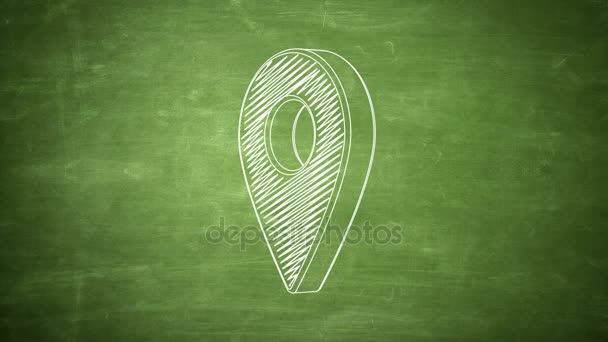Hand Drawn Location Pin Rotating Green Chalkboard Seamless Loop Animation — Stock Video