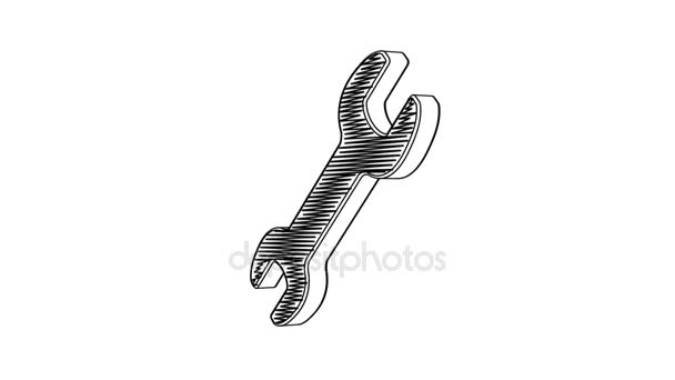 Isolated Hand Drawn Wrench Icon Rotating White Background Seamless Loop — Stock Video