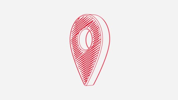 Isolated Hand Drawn Red Location Pin Rotating White Background Seamless — Stock Video