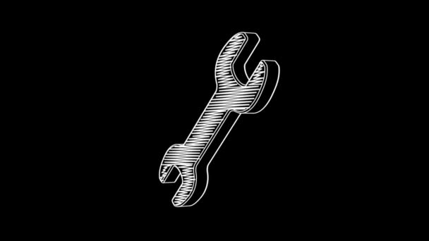 Isoliertes Handgezeichnetes Schraubenschlüssel Symbol Das Sich Auf Dem Schwarzen Hintergrund — Stockvideo