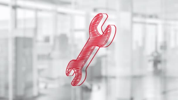 Handgezeichnetes Schraubenschlüssel Symbol Das Sich Auf Der Glasplatte Dreht Gemalt — Stockvideo