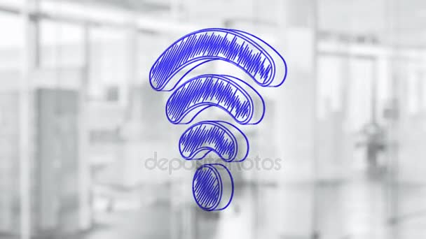 handgezeichnetes Wi-Fi-Symbol, das sich auf der Glasplatte dreht. gemalt mit blauem Marker (Filzstift). nahtlose Schleifenanimation. mehr Symbole und Farboptionen in meinem Portfolio.