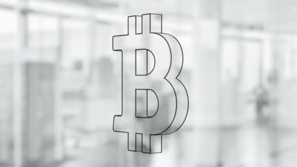Χέρι Που Bitcoin Σύμβολο Περιστρεφόμενη Στο Διοικητικό Συμβούλιο Γυαλί Ζωγραφισμένο — Αρχείο Βίντεο