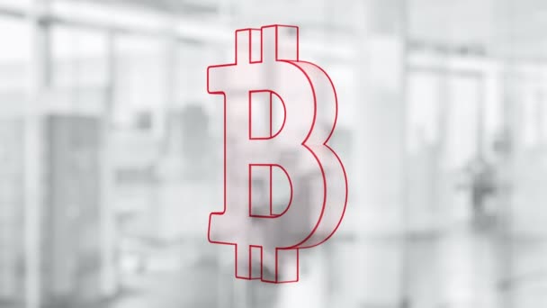 Cam Tahta Üzerinde Dönen Bitcoin Sembolü Çekilmiş Kırmızı Marker Pucu — Stok video