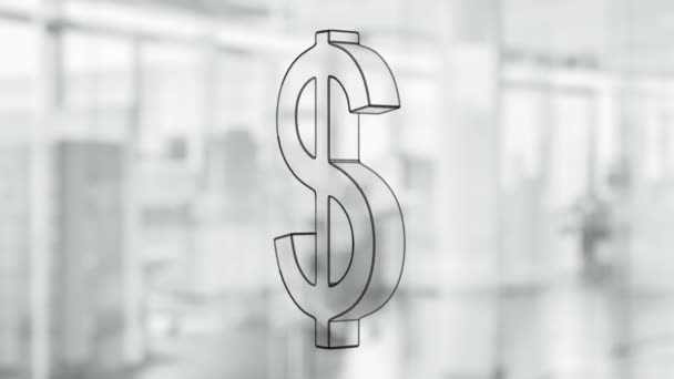 Símbolo Dólar Dibujado Mano Girando Tablero Vidrio Pintado Por Marcador — Vídeo de stock