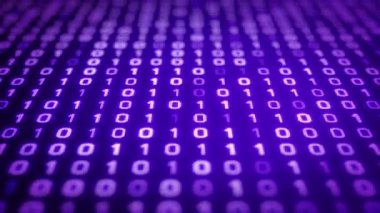 İkili kod ile teknoloji mor arka plan dijital ekranda aşağıya taşır. Sorunsuz döngü. Daha fazla renk seçenekleri, kamera açıları ve farklı animasyon benim portföyü içinde kullanılabilir. 