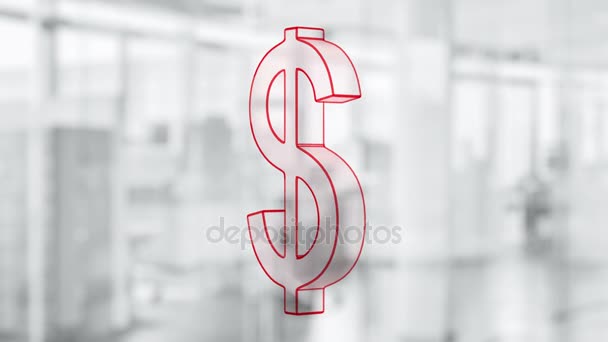 Ručně Tažené Symbol Dolaru Otočení Skleněné Desce Namalované Červenou Značku — Stock video