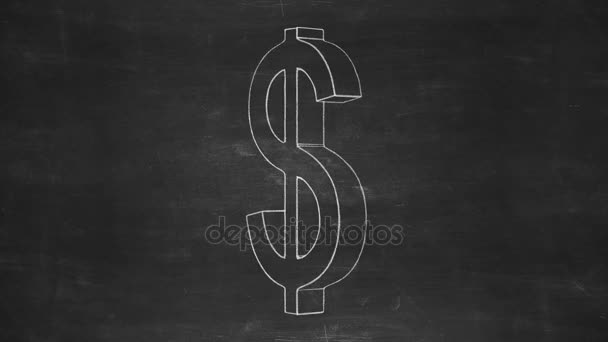 Hand Drawn Dollar Symbol Rotating Black Chalkboard Seamless Loop Animation — Stock Video