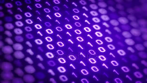 Tecnología Fondo Púrpura Con Trazos Animados Código Binario Pantalla Digital — Vídeo de stock