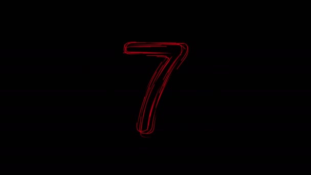 Roter Handgezeichneter Countdown Isoliert Auf Schwarzem Hintergrund Ultra Auflösung Mehr — Stockvideo