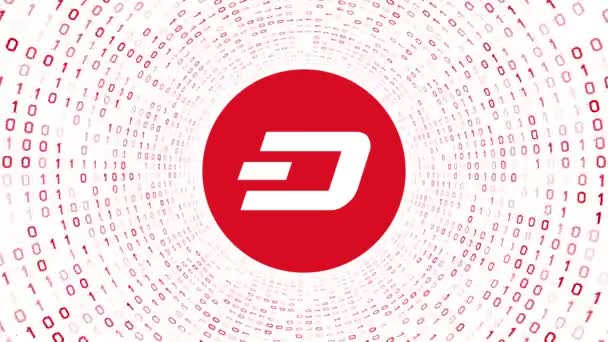 Красный Криптовалютный Логотип Dash Образует Красный Бинарный Туннель Белом Фоне — стоковое видео