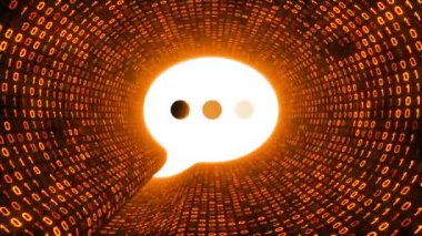 Beyaz konuşma balonu simgesini formu altın ikili tünel siyah arka plan üzerine. Modern iletişim kavramı. Sorunsuz döngü. Daha fazla simge ve benim portföyünde mevcut renk seçenekleri.