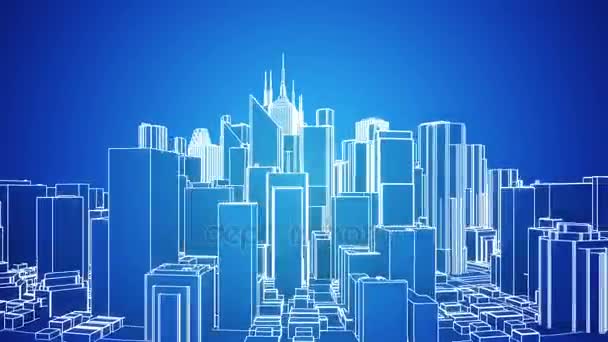 Abstracte Stad Draaien Licht Blauwe Achtergrond Naadloze Loops Animatie Ultra — Stockvideo