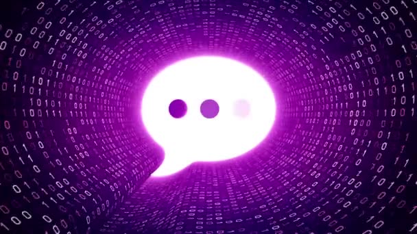 白音声バブル アイコン フォーム ホワイト バイナリ トンネル紫色の背景に 現代コミュニケーション コンセプトです シームレスなループ 複数のアイコンと私のポートフォリオで利用可能な色のオプション — ストック動画