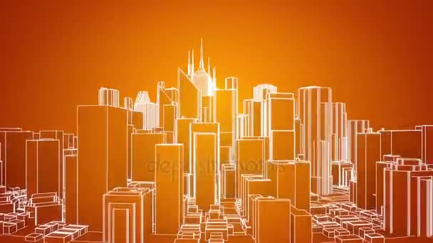 Абстрактне Місто Обертається Золотому Тлі Безшовна Анімація Циклу Ультра Роздільна — стокове відео