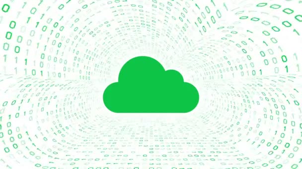 Green Cloud Icon Form Green Binary Tunnel White Background Cloud — Stock Video