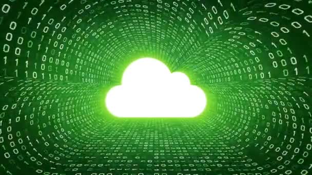 White Cloud Icon Form White Binary Tunnel Green Background Cloud — Stock Video