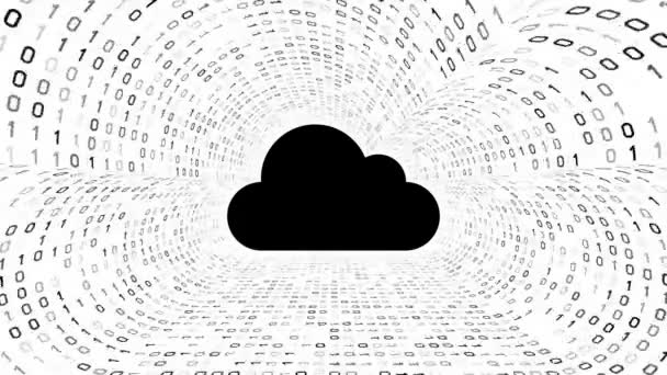 Black Cloud Icon Form Black Binary Tunnel White Background Cloud — Stock Video