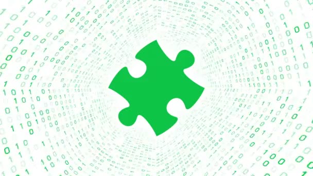 Green Puzzle Piece Form Green Binary Tunnel White Background Seamless — Stock Video
