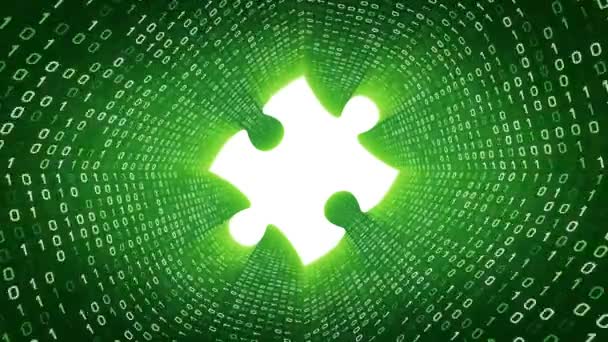 Bílé Puzzle Kus Podobě Bílé Binární Tunel Zeleném Pozadí Bezešvá — Stock video