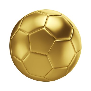 Beyaz arka planda izole edilmiş altın futbol topu. Futbol maçı topu. 3d illüstrasyon.