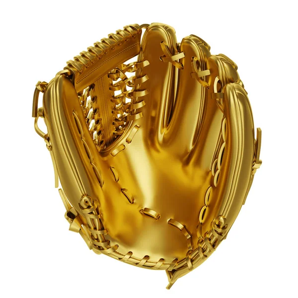 Gold Empty Baseball Catcher Glove Isolated White Background Creative Minimal — Stock Photo, Image