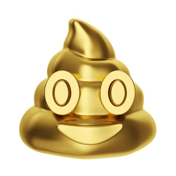 Beyaz arka planda izole edilmiş altın renkli kaka emojisi. Pin, yama, pul, simge, etiket. Yaratıcı minimal tasarım sanatı. 3d illüstrasyon.