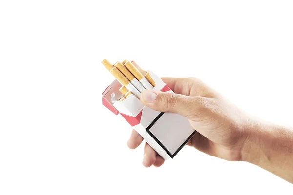 Male hand holding pack of cigarettes — Stock Photo, Image