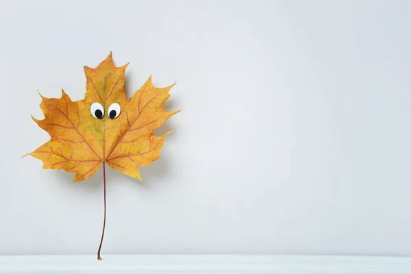 Jesienny liść z googlowymi oczami — Zdjęcie stockowe